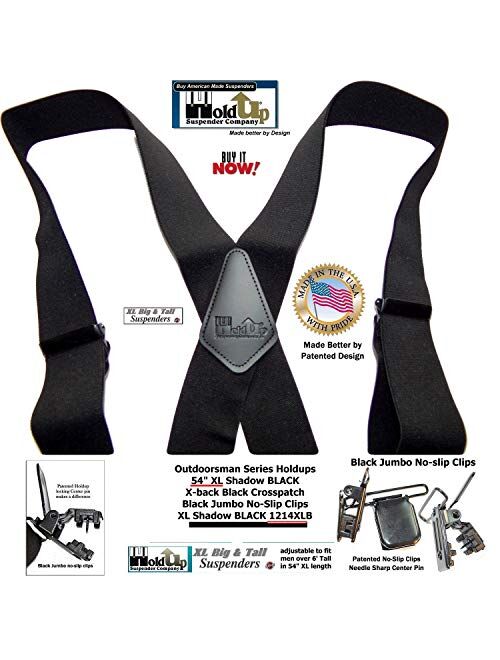 Shadow Black Heavy Duty Holdup Work Suspender 2" Wide with No-slip Clips