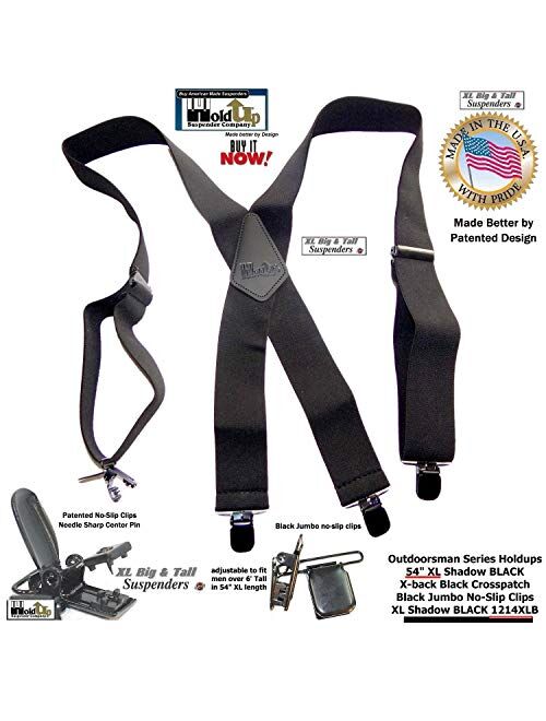 Shadow Black Heavy Duty Holdup Work Suspender 2" Wide with No-slip Clips