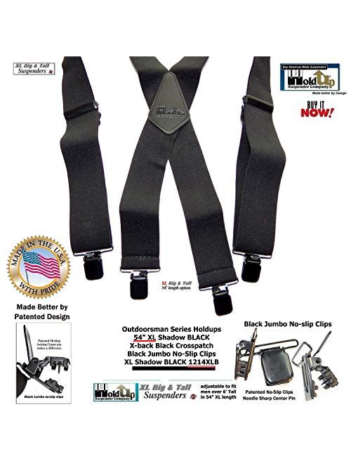 Shadow Black Heavy Duty Holdup Work Suspender 2" Wide with No-slip Clips