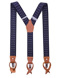 MENDENG Men's Suspenders Braces Leather Strap Father/Husband's Gift 6 Buttons