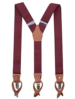 MENDENG Men's Suspenders Braces Leather Strap Father/Husband's Gift 6 Buttons