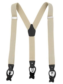 MENDENG Men's Suspenders Braces Leather Strap Father/Husband's Gift 6 Buttons