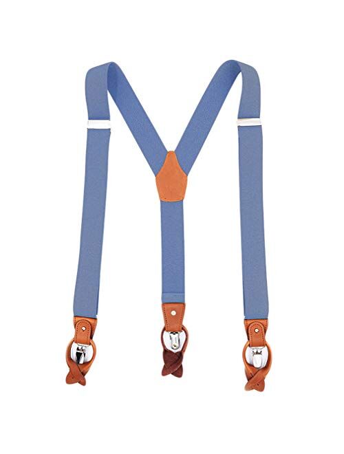 MENDENG Men's Suspenders Braces Leather Strap Father/Husband's Gift 6 Buttons