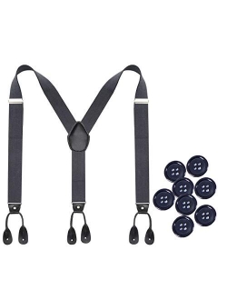 Mens Adjustable Button End Suspenders - Y-Back Elastic Tuxedo Suspenders with Heavy Duty Leather Buttons End