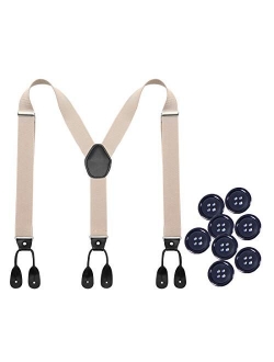 Mens Adjustable Button End Suspenders - Y-Back Elastic Tuxedo Suspenders with Heavy Duty Leather Buttons End