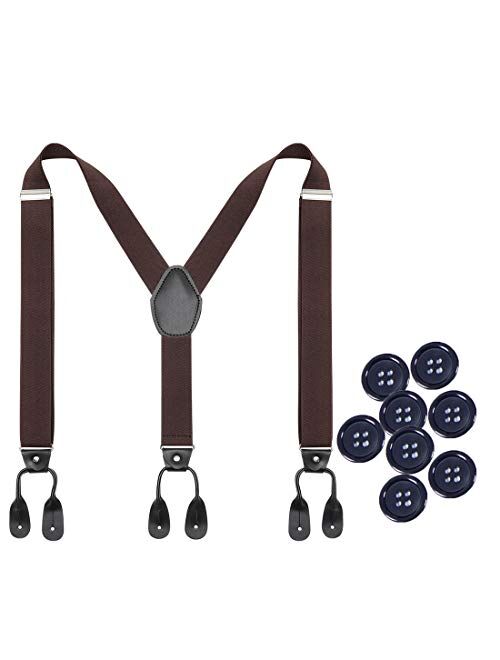 Mens Adjustable Button End Suspenders - Y-Back Elastic Tuxedo Suspenders with Heavy Duty Leather Buttons End