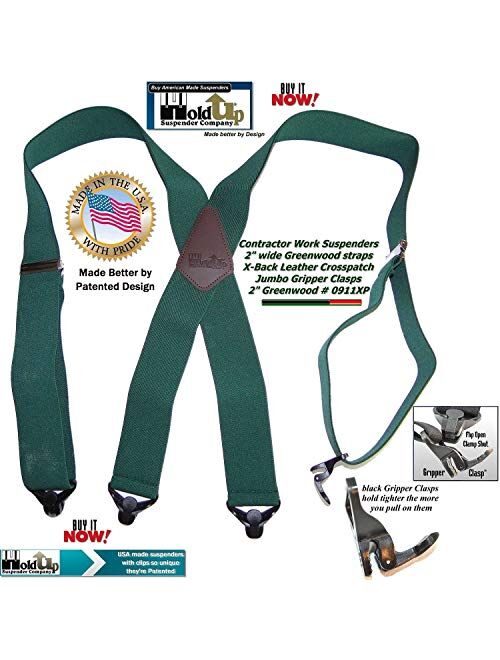 Holdup Brand Heavy Duty Greenwood Green Work Suspenders with patented Gripper Clasps