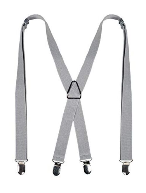 Alizeal Solid Skinny Suspenders X Shape for Men with 4 Clips