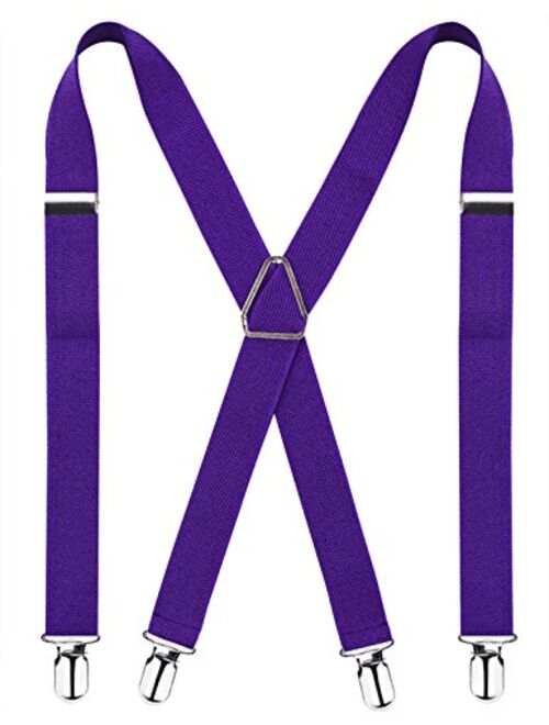 Alizeal Solid Skinny Suspenders X Shape for Men with 4 Clips