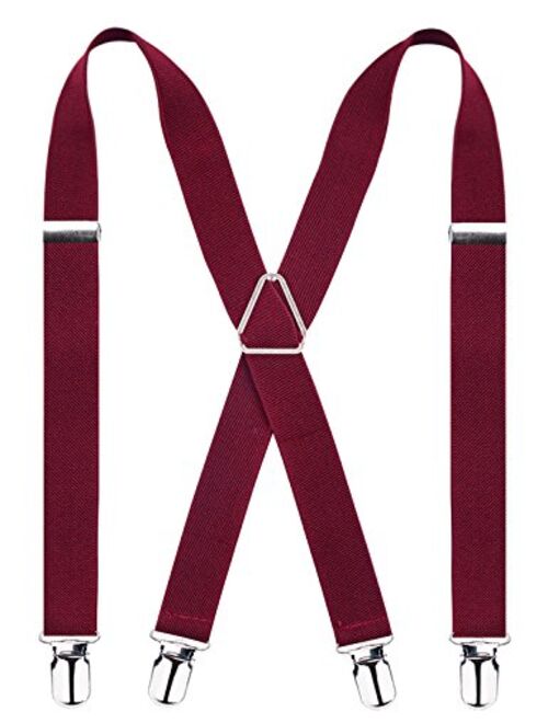 Alizeal Solid Skinny Suspenders X Shape for Men with 4 Clips