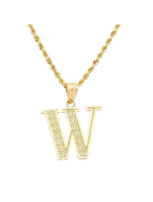 LoveBling 10K Yellow Gold Diamond Cut A to Z Alphabet Initial Letter Charm Necklace Pendant (Small Size)