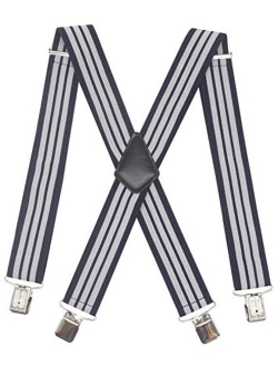 Mens 2 Inch Wide Suspenders Heavy Duty Strong Clips Adjustable Elastic Braces Big and Tall X-Back