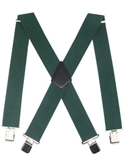 Mens 2 Inch Wide Suspenders Heavy Duty Strong Clips Adjustable Elastic Braces Big and Tall X-Back