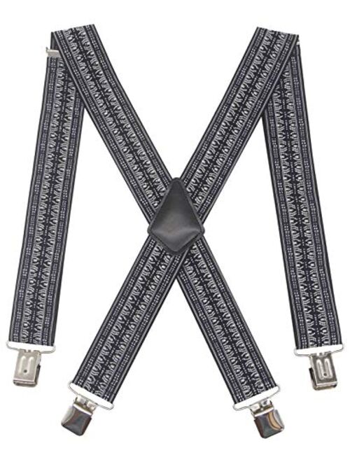 Mens 2 Inch Wide Suspenders Heavy Duty Strong Clips Adjustable Elastic Braces Big and Tall X-Back