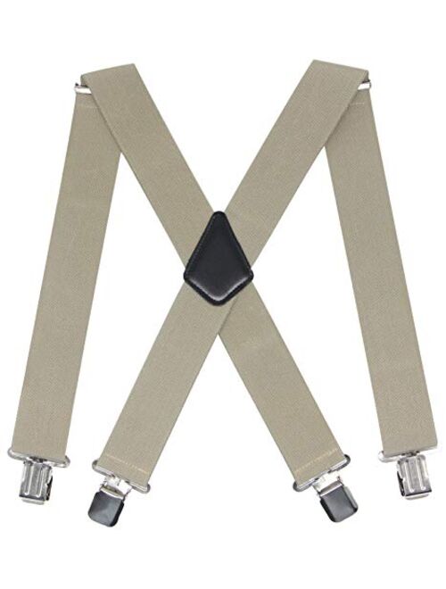 Mens 2 Inch Wide Suspenders Heavy Duty Strong Clips Adjustable Elastic Braces Big and Tall X-Back