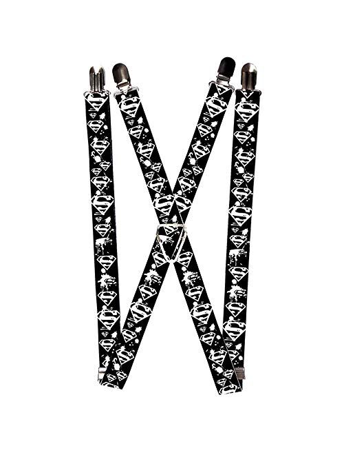 Buckle-Down Suspenders-Superman Shield Splatter Black/White