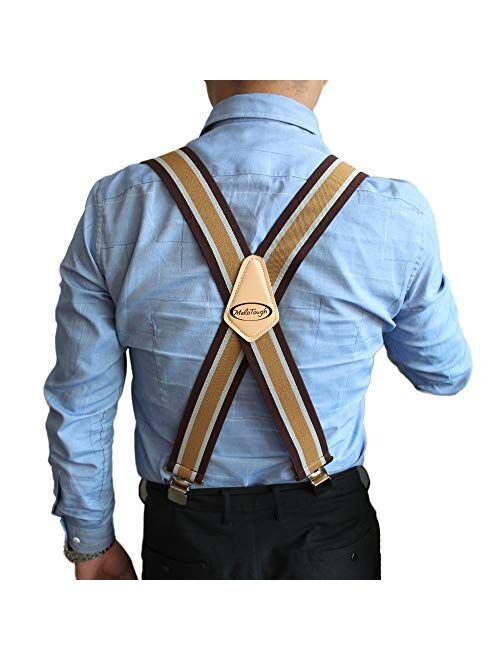 Mens Suspenders 2" Wide Adjustable and Elastic Braces X Shape with Very Strong Clips - Heavy Duty (Brown Strip) …