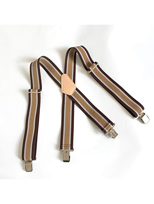 Mens Suspenders 2" Wide Adjustable and Elastic Braces X Shape with Very Strong Clips - Heavy Duty (Brown Strip) …