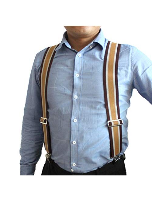 Mens Suspenders 2" Wide Adjustable and Elastic Braces X Shape with Very Strong Clips - Heavy Duty (Brown Strip) …