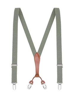 Buyless Fashion Men Suspenders - 48" Elastic Adjustable Straps 1" - Leahter Y Shape Back