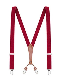 Buyless Fashion Men Suspenders - 48" Elastic Adjustable Straps 1" - Leahter Y Shape Back