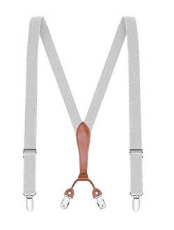 Buyless Fashion Men Suspenders - 48" Elastic Adjustable Straps 1" - Leahter Y Shape Back