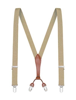 Buyless Fashion Men Suspenders - 48" Elastic Adjustable Straps 1" - Leahter Y Shape Back