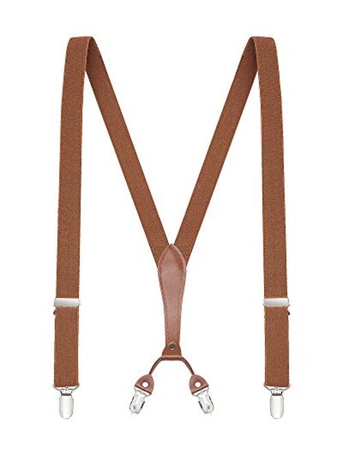 Buyless Fashion Men Suspenders - 48" Elastic Adjustable Straps 1" - Leahter Y Shape Back