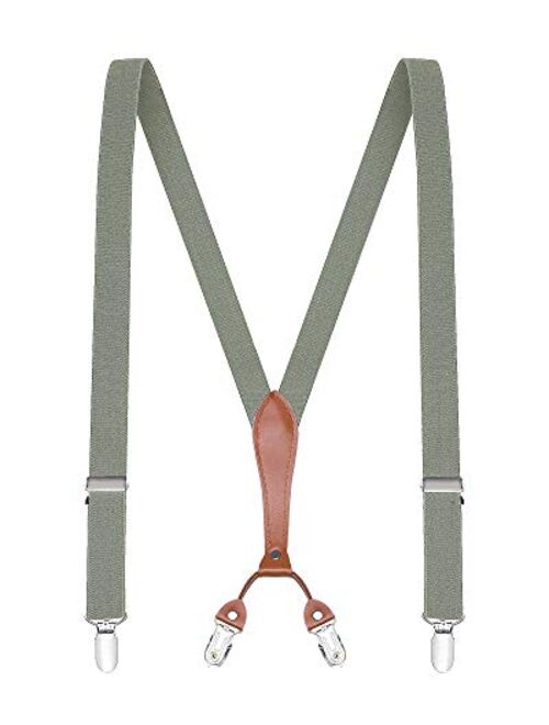 Buyless Fashion Men Suspenders - 48" Elastic Adjustable Straps 1" - Leahter Y Shape Back