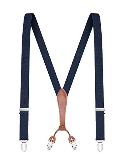 Buyless Fashion Men Suspenders - 48" Elastic Adjustable Straps 1" - Leahter Y Shape Back