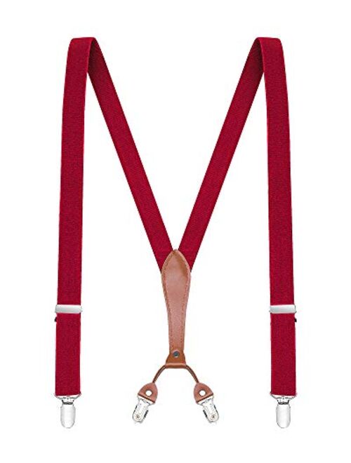 Buyless Fashion Men Suspenders - 48" Elastic Adjustable Straps 1" - Leahter Y Shape Back