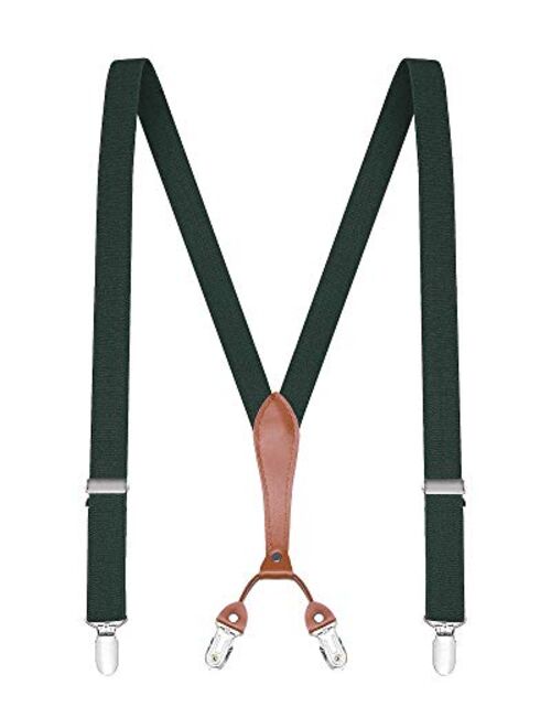 Buyless Fashion Men Suspenders - 48" Elastic Adjustable Straps 1" - Leahter Y Shape Back