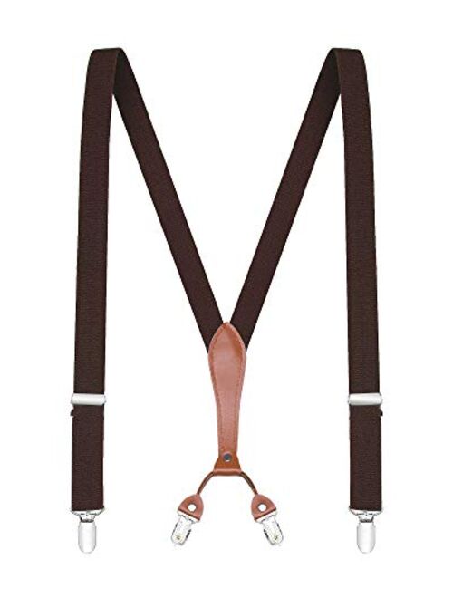 Buyless Fashion Men Suspenders - 48" Elastic Adjustable Straps 1" - Leahter Y Shape Back