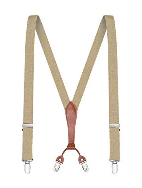 Buyless Fashion Men Suspenders - 48" Elastic Adjustable Straps 1" - Leahter Y Shape Back