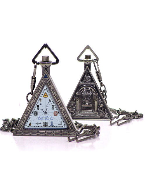 Masonic Triangle Freemason Master Free Mason Mens Quartz Pocket Watch w/ Chain