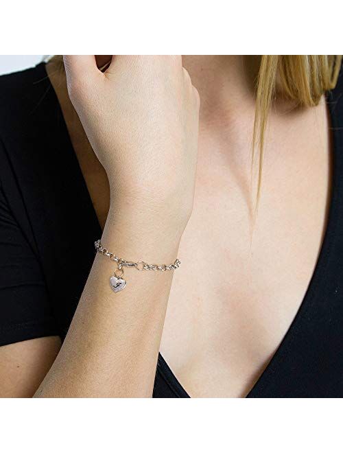 Heart Initial Bracelets for Women Girls- Stainless Steel Charm Bracelets for Women Heart Bracelets Engraved 26 Letters Initial Charm Bracelets Jewelry Gifts for Christmas