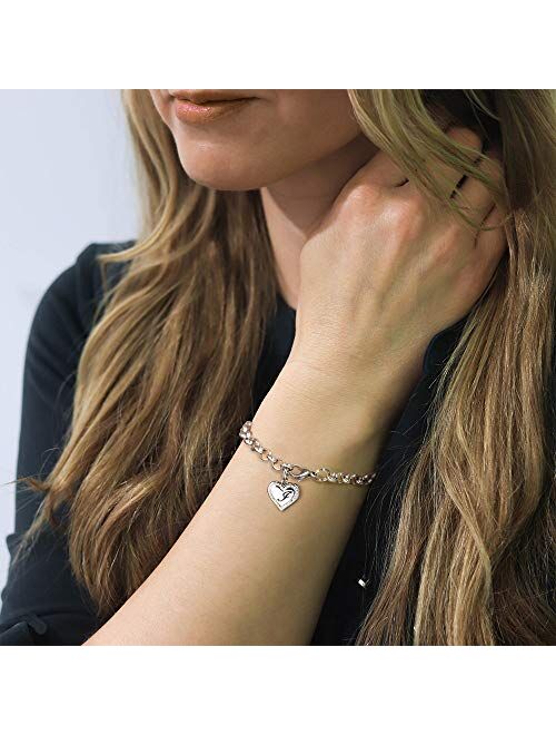 Heart Initial Bracelets for Women Girls- Stainless Steel Charm Bracelets for Women Heart Bracelets Engraved 26 Letters Initial Charm Bracelets Jewelry Gifts for Christmas