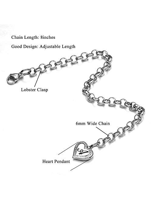 Heart Initial Bracelets for Women Girls- Stainless Steel Charm Bracelets for Women Heart Bracelets Engraved 26 Letters Initial Charm Bracelets Jewelry Gifts for Christmas