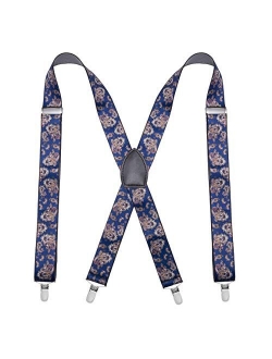 Bioterti Men’s Wide X-back 4 Clips Suspenders -Great for Casual & Formal