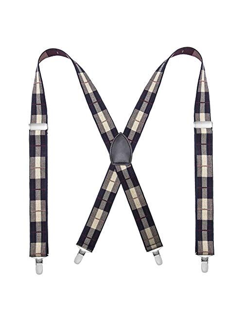 Bioterti Men’s Wide X-back 4 Clips Suspenders -Great for Casual & Formal