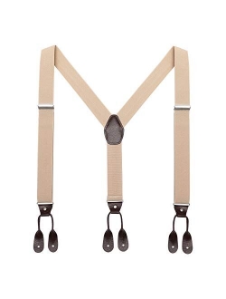 Mens Brown Button End Suspenders - Adjustable Elastic Y Shape Tuxedo Suspender by AWAYTR