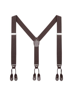 Mens Brown Button End Suspenders - Adjustable Elastic Y Shape Tuxedo Suspender by AWAYTR