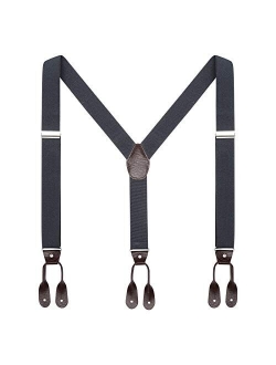 Mens Brown Button End Suspenders - Adjustable Elastic Y Shape Tuxedo Suspender by AWAYTR