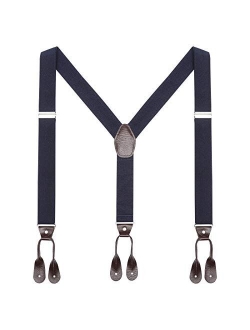 Mens Brown Button End Suspenders - Adjustable Elastic Y Shape Tuxedo Suspender by AWAYTR