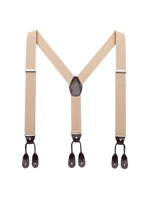 Mens Brown Button End Suspenders - Adjustable Elastic Y Shape Tuxedo Suspender by AWAYTR