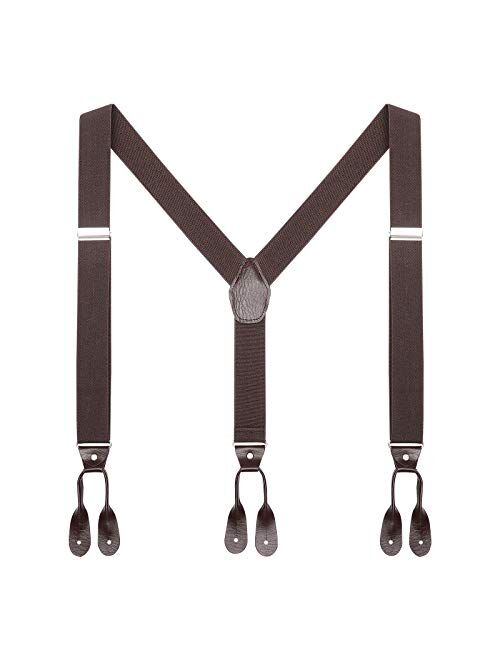 Mens Brown Button End Suspenders - Adjustable Elastic Y Shape Tuxedo Suspender by AWAYTR