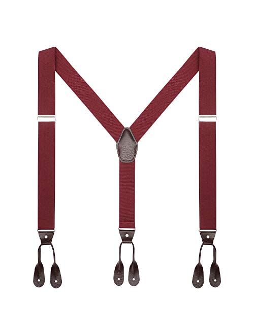 Mens Brown Button End Suspenders - Adjustable Elastic Y Shape Tuxedo Suspender by AWAYTR