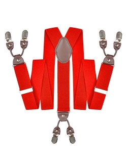 Mens Suspenders Suit Brace Y-back Leather Heavy Duty Suspender with 6 Metal Clip