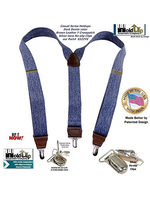 HoldUp Suspender in a Dark Denim color Y-back Suspenders in our Casual Series with No-slip Silver Patented Clips