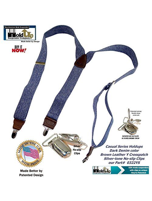 HoldUp Suspender in a Dark Denim color Y-back Suspenders in our Casual Series with No-slip Silver Patented Clips